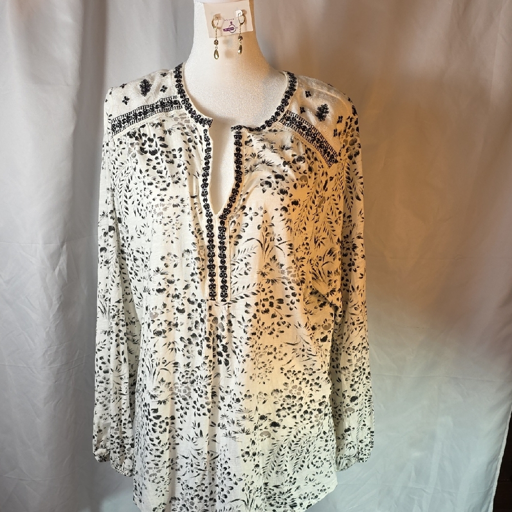 Lucky Brand Black and White Floral Blouse